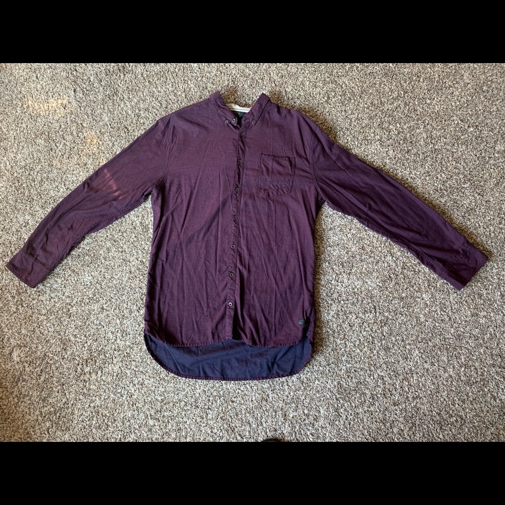 Long Sleeve Burgundy Button Down